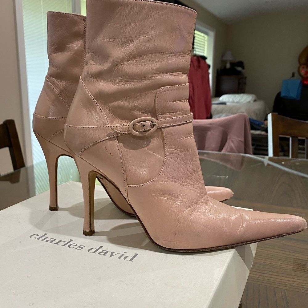 Charles David light Pink Leather Heel Boots 6.5